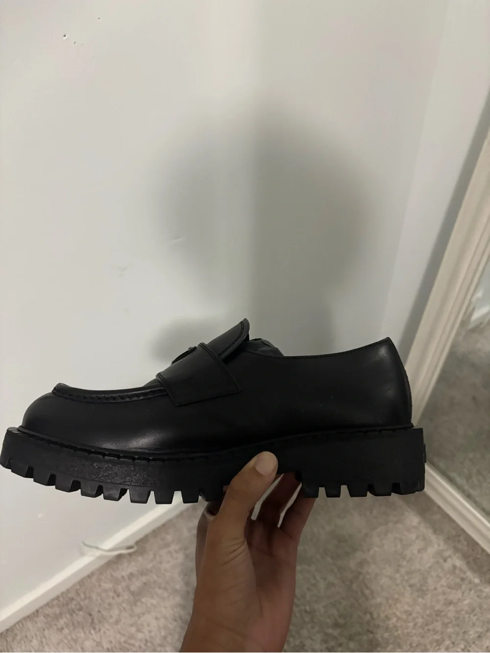 Prada Black Leather Lug-Sole Slip-On Loafers